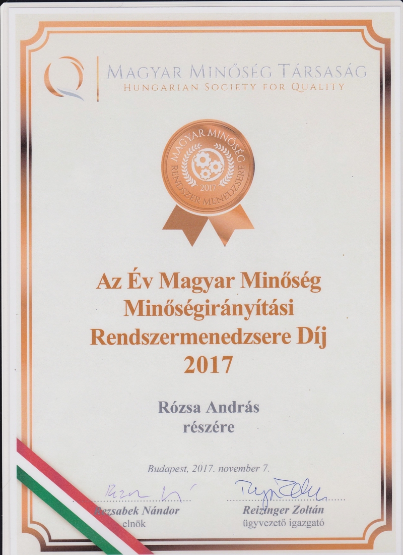 A 2017-es év Magyar Minőség Minőségirányítási Rendszermenedzsere  Rózsa András!