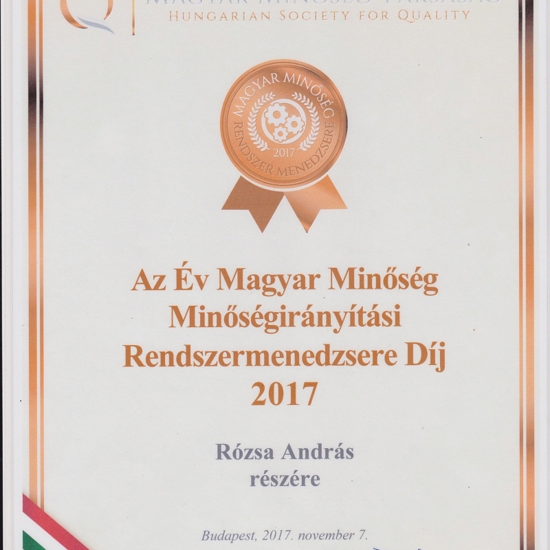 A 2017-es év Magyar Minőség Minőségirányítási Rendszermenedzsere  Rózsa András!